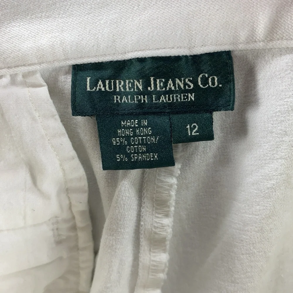 Ralph Lauren Capri Pants Womens 12 White Mid Rise Stretch Hiking Zipper Pockets‎
